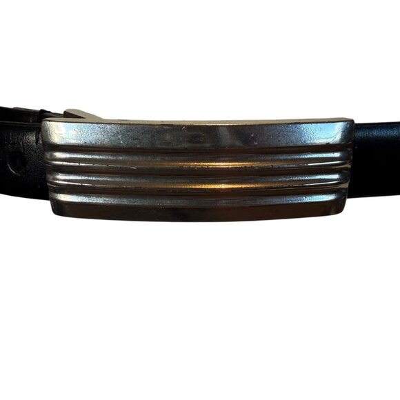 Anne Klein black genuine leather adjustable belt with silver buckle size large - Picture 4 of 11